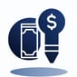 Financial tools icon in color navy blue with pure white background