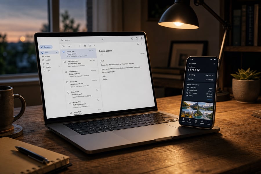 Phone Laptop Displaying Email Photos Banking