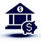 bank accounts icon in color navy blue with pure white background