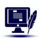 codicil and online will icon in color navy blue with pure white background