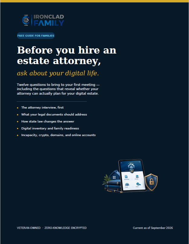 Cover of the guide: Before you hire an estate attorney, ask about your digital life