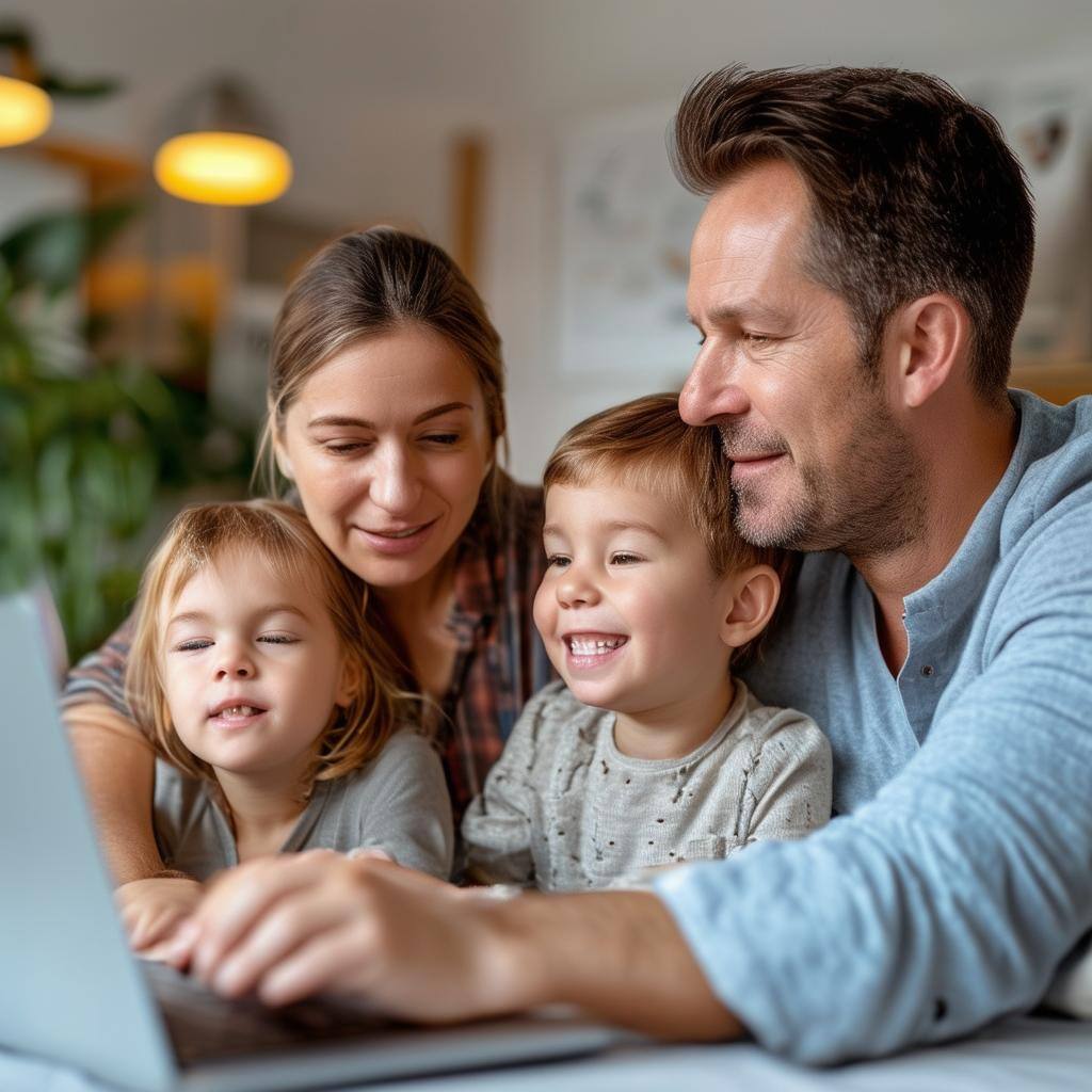 A family enjoying peace of mind while accessing their digital vault.