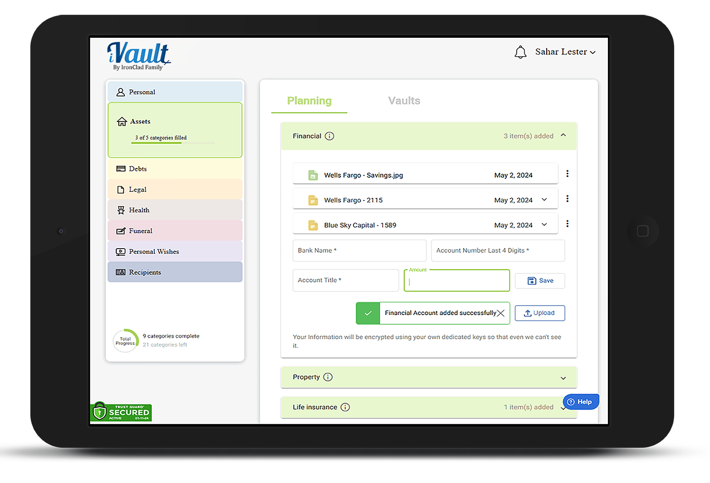 Ipad financial accounts