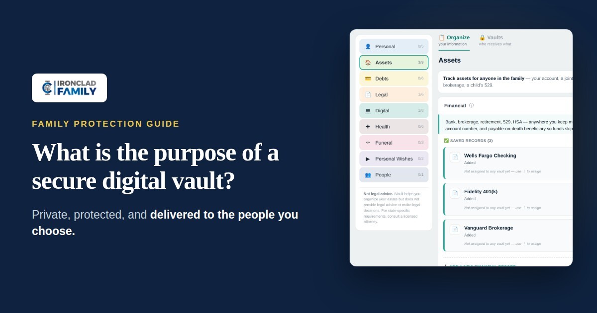 IronClad Family secure digital vault showing organized family records.